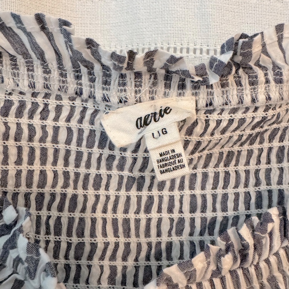Aerie Woven Pretty Long Sleeve Top Navy and White Striped Size Large - Picture 4 of 7
